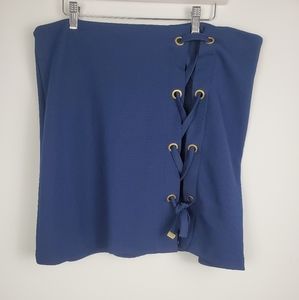 Kensie Navy Blue Crinkle Textured Lace Up Skirt Size XL